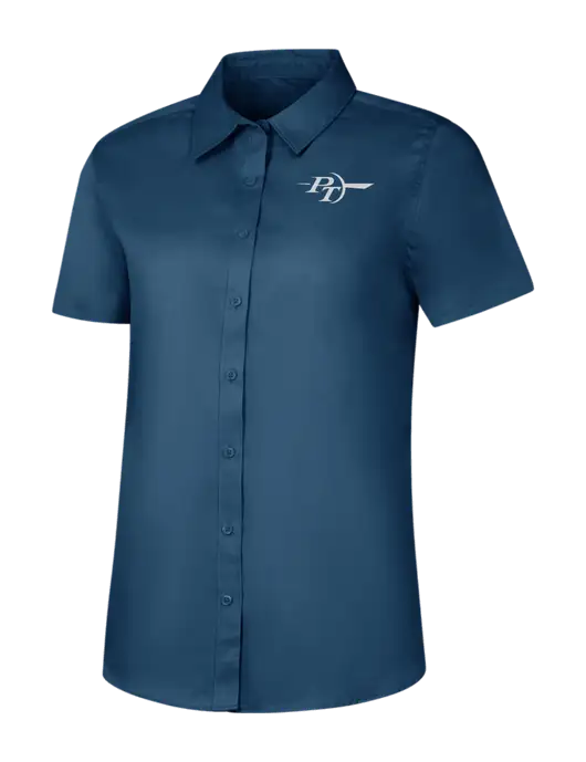 Womens Light Navy Short Sleeve Superpro React Twill Shirt w/PT Coupling Logo