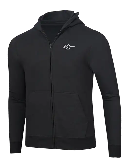Jet Black 8.5 oz Ring Spun Zip Hooded Sweatshirt w/PT Coupling Logo