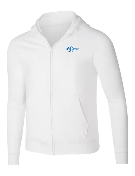 White 8.5 oz Ring Spun Zip Hooded Sweatshirt w/PT Coupling Logo