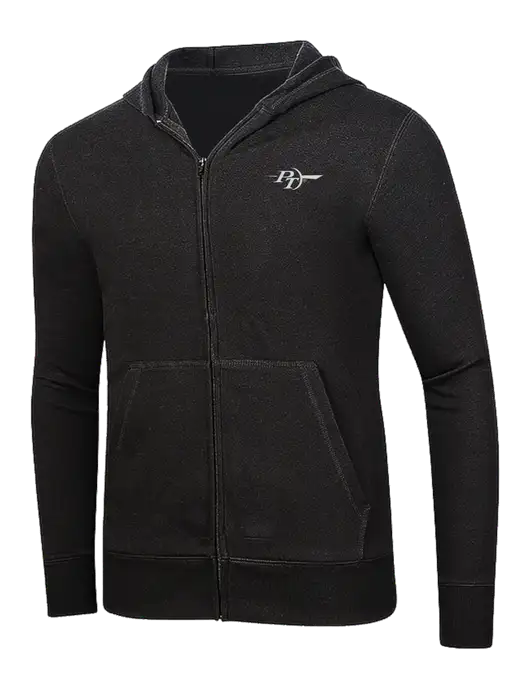 Full-Zip Black Heavyweight Hooded Sweatshirt w/PT Coupling Logo