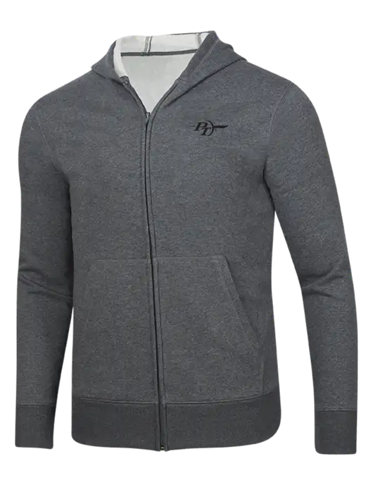 Full-Zip Dark Grey Heather Heavyweight Hooded Sweatshirt w/PT Coupling Logo