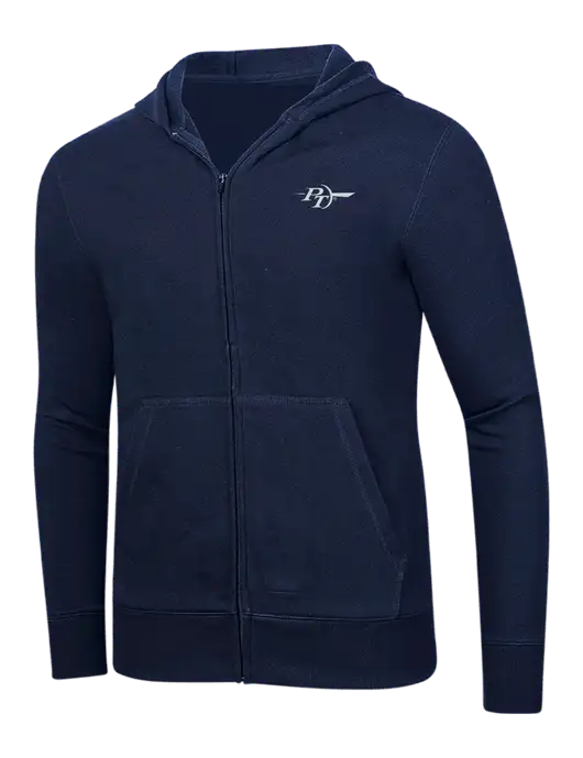 Full-Zip Navy Heavyweight Hooded Sweatshirt w/PT Coupling Logo
