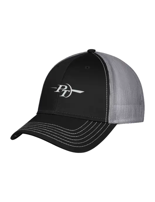 Black/Medium Dark Grey Mesh Trucker Cap Snap Back w/PT Coupling Logo
