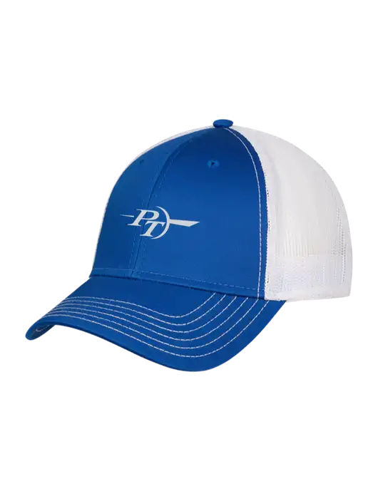 Royal & White Mesh Trucker Cap Snap Back w/PT Coupling Logo