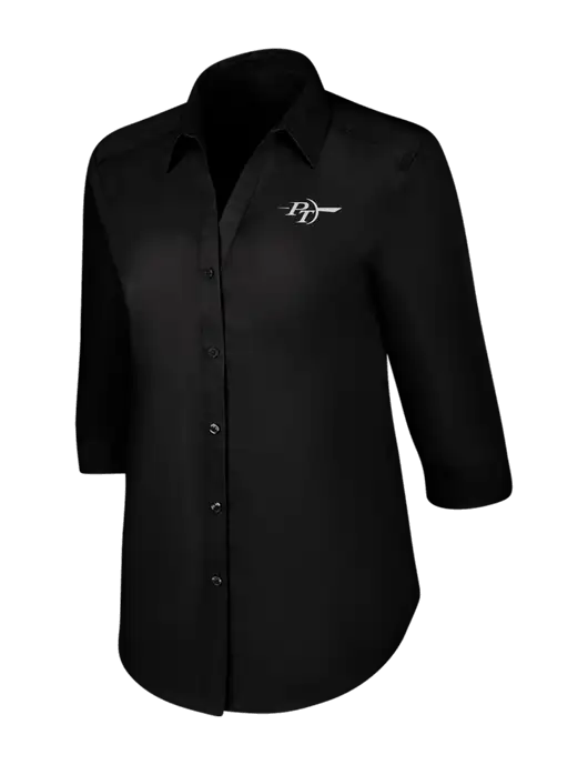Womens Black 3/4 Sleeve Carefree Poplin Shirt w/PT Coupling Logo