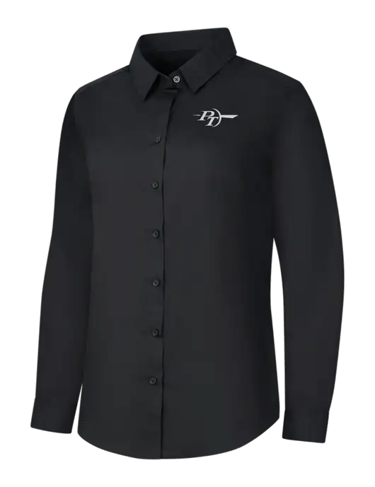 Womens Black Long Sleeve Carefree Poplin Shirt w/PT Coupling Logo
