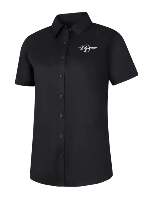 Womens Black Short Sleeve Superpro React Twill Shirt w/PT Coupling Logo