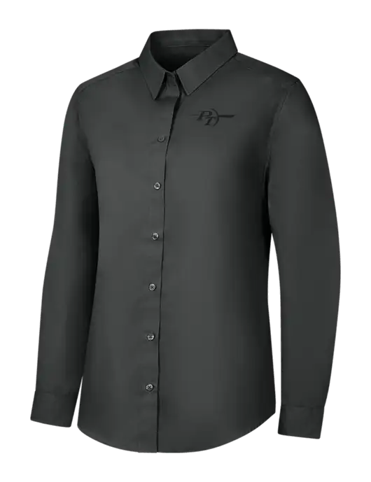 Womens Dark Grey Long Sleeve Carefree Poplin Shirt w/PT Coupling Logo