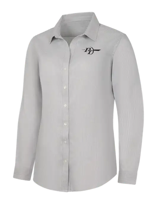 Light Grey/White Womens Pincheck Easy Care Shirt w/PT Coupling Logo