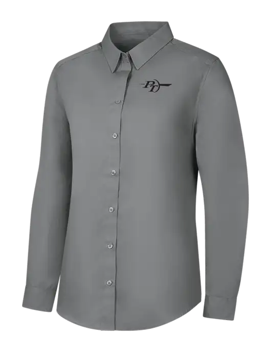 Womens Medium Grey Long Sleeve Carefree Poplin Shirt w/PT Coupling Logo