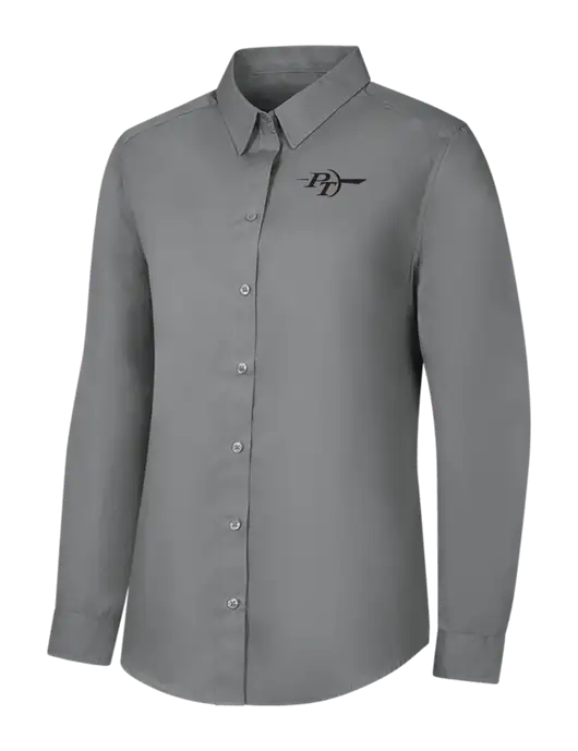 Womens Medium Grey Long Sleeve Carefree Poplin Shirt w/PT Coupling Logo