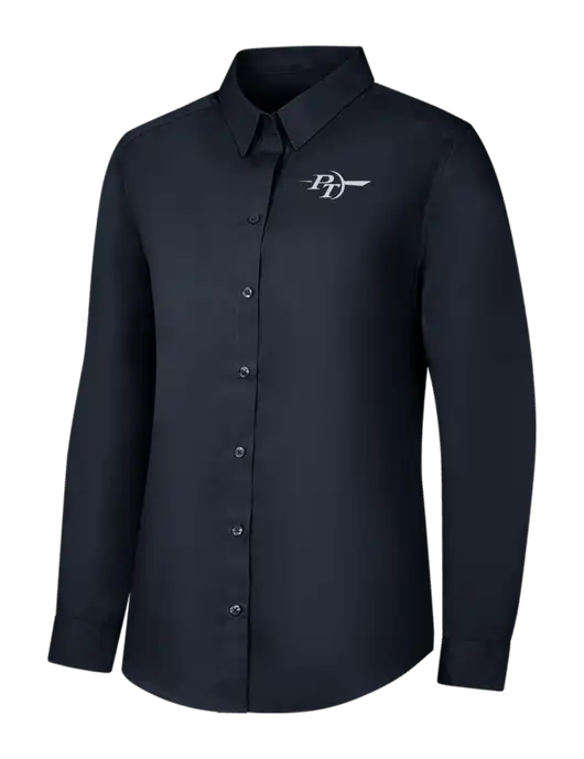 Womens River Blue Navy Long Sleeve Carefree Poplin Shirt w/PT Coupling Logo