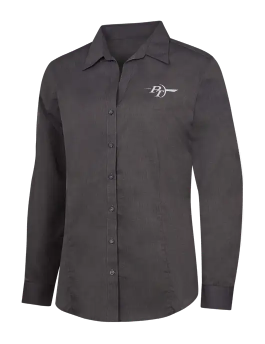 Womens Soft Black Crosshatch Easy Care Shirt w/PT Coupling Logo