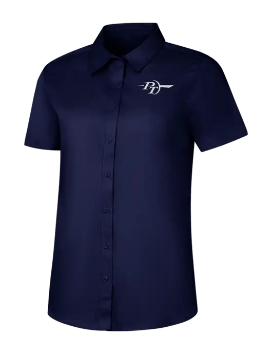 Womens Navy Short Sleeve Superpro React Twill Shirt w/PT Coupling Logo