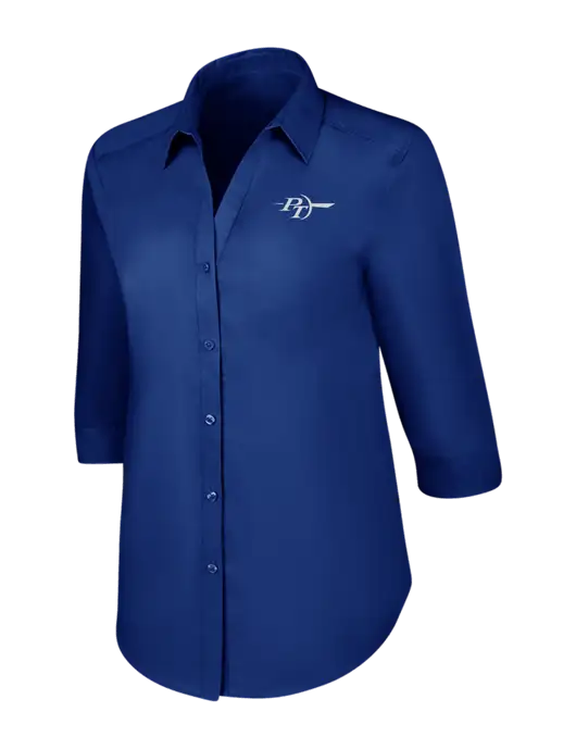 Womens Royal 3/4 Sleeve Carefree Poplin Shirt w/PT Coupling Logo