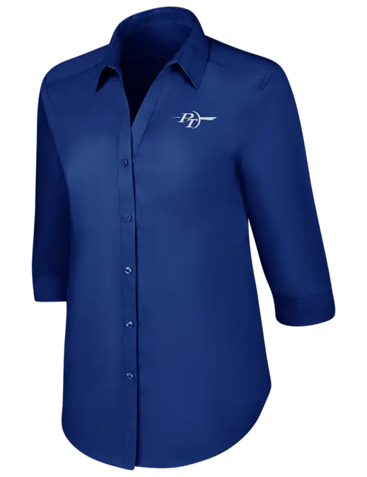 Womens Royal 3/4 Sleeve Carefree Poplin Shirt w/PT Coupling Logo
