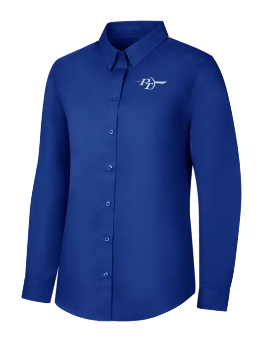 Womens Royal Long Sleeve Carefree Poplin Shirt w/PT Coupling Logo