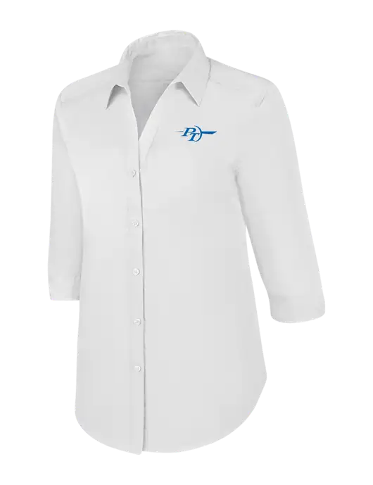 Womens White 3/4 Sleeve Carefree Poplin Shirt w/PT Coupling Logo