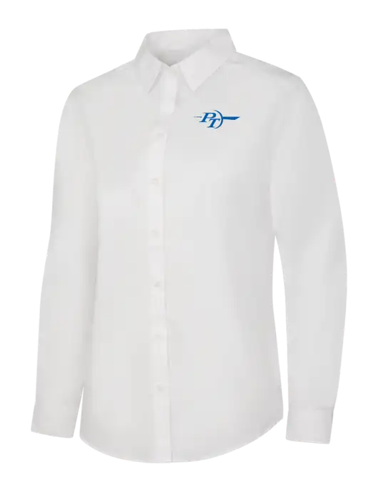 Womens White Long Sleeve Carefree Poplin Shirt w/PT Coupling Logo