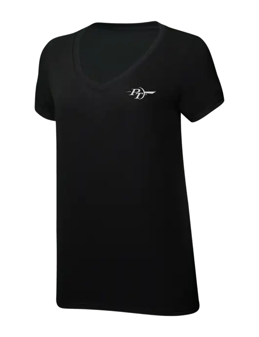 Womens Simply Soft V-Neck Black 4.5oz  Poly/Combed Ring Spun Cotton T-Shirt w/PT Coupling Logo