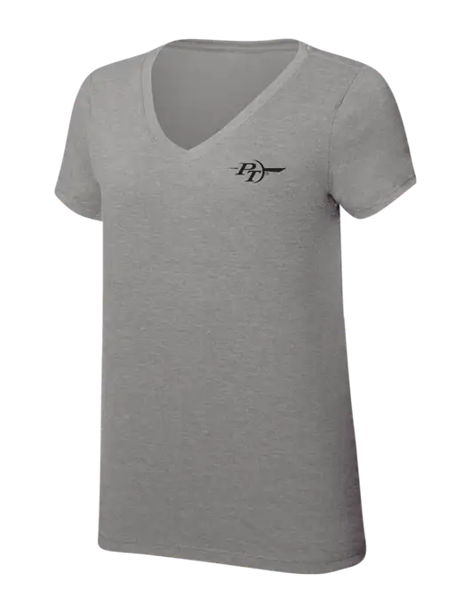 Womens Simply Soft V-Neck Grey Frost 4.5oz  Poly/Combed Ring Spun Cotton T-Shirt w/PT Coupling Logo