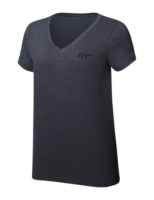 Womens Simply Soft V-Neck Heather Charcoal 4.5oz  Poly/Combed Ring Spun Cotton T-Shirt w/PT Coupling Logo