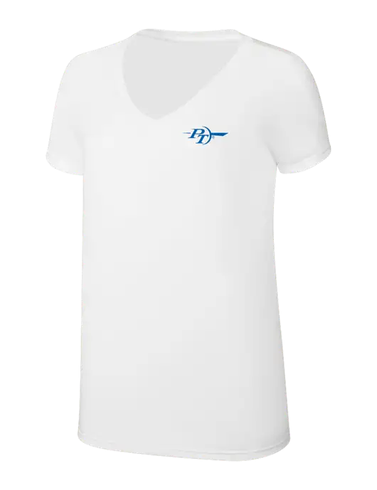 Womens Simply Soft V-Neck White 4.5oz  Poly/Combed Ring Spun Cotton T-Shirt w/PT Coupling Logo