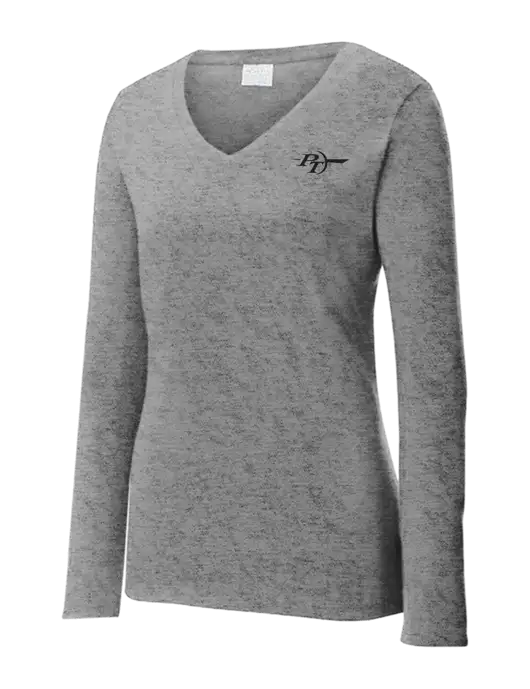 Womens  V-Neck Ring Spun Grey Heather 4.5 oz Long Sleeve T-Shirt w/PT Coupling Logo