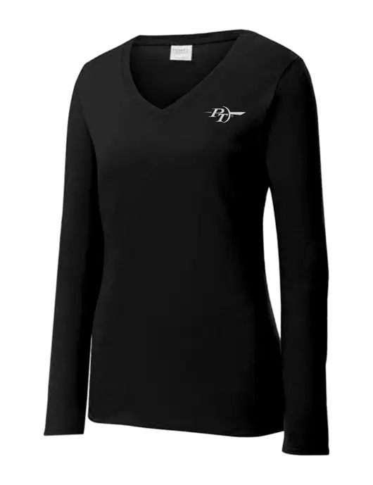 Womens V-Neck Ring Spun Jet Black 4.5 oz Long Sleeve T-Shirt w/PT Coupling Logo