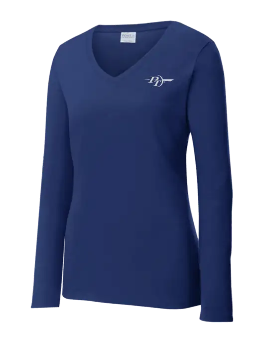 Womens  V-Neck Ring Spun Navy 4.5 oz Long Sleeve T-Shirt w/PT Coupling Logo